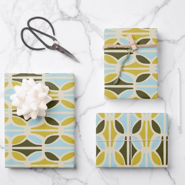 Boho Abstract Pastel Shapes Pattern Green Blue Wrapping Paper Sheet (Front)