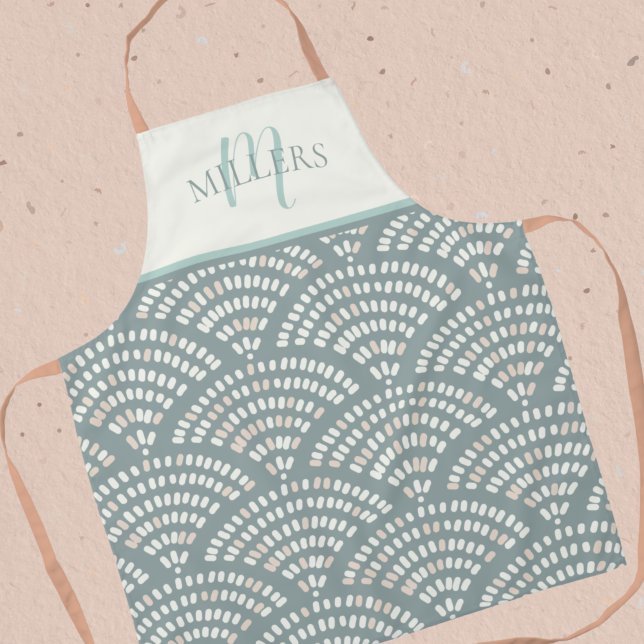 Boho Abstract Pattern Print Monogram Family Name Apron (Creator Uploaded)