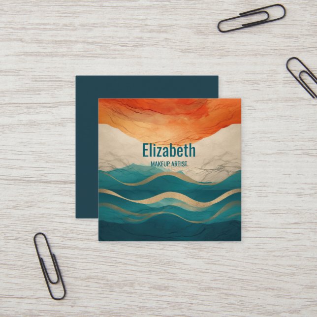 Boho Abstract Pattern Square Business Card (Front/Back In Situ)