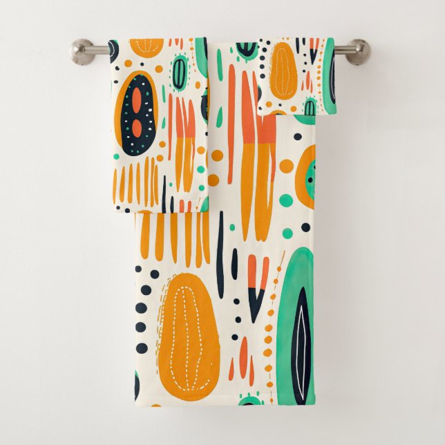 BOHO Abstract Pattern Yellow&Green Bath Towel Set (Insitu)