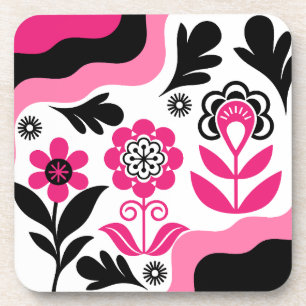 Boho Abstract Pink Flower Art Coaster