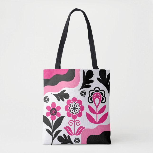 Boho Abstract Pink Flower Wall Art Tote Bag (Front)