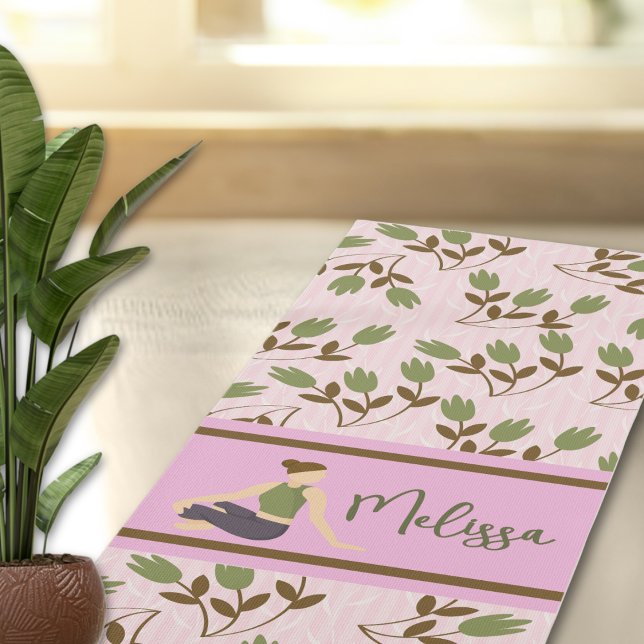 Boho Abstract Pink Green Floral Pattern  Yoga Mat (Creator Uploaded)