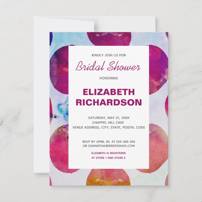Boho abstract pink watercolor Bridal Shower RSVP Card (Front)