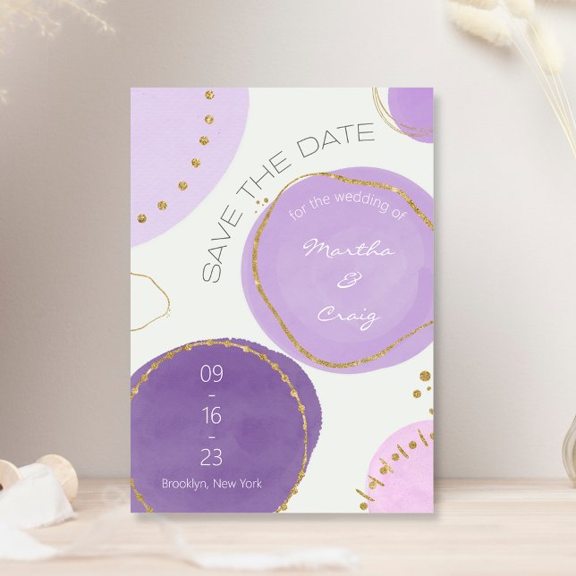 Boho Abstract Purple Gold Watercolor Circles Save The Date (Creator Uploaded)
