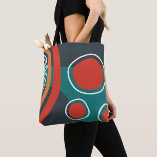 Boho abstract shapes, colourful line art tote bag