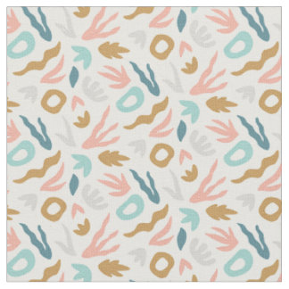 Boho Abstract Shapes Pattern in Teal, Terracotta Fabric