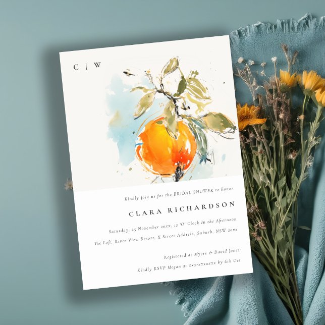 Boho Abstract Sketchy Orange Garden Bridal Shower Invitation (Creator Uploaded)