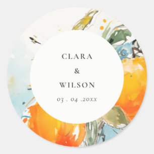 Boho Abstract Sketchy Orange Garden Wedding Classic Round Sticker