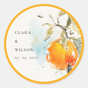 Boho Abstract Sketchy Orange Garden Wedding Classic Round Sticker