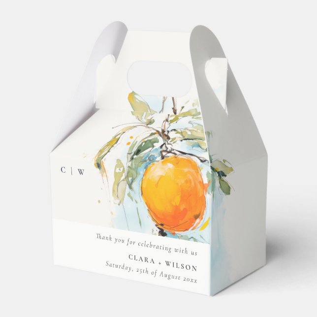 Boho Abstract Sketchy Orange Garden Wedding Favour Box (Front Side)