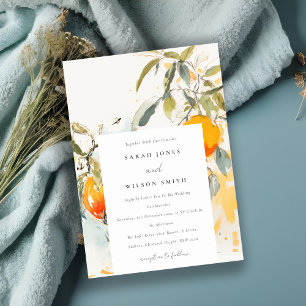 Boho Abstract Sketchy Orange Garden Wedding Invitation
