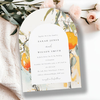 Boho Abstract Sketchy Orange Garden Wedding Invitation