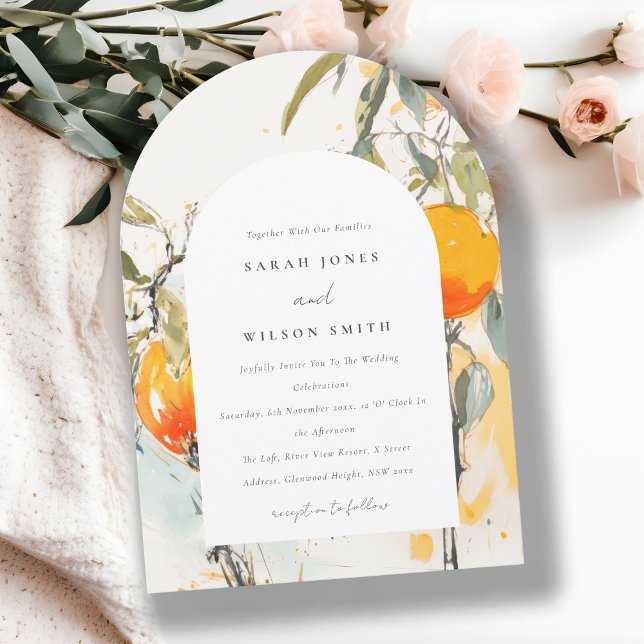 Boho Abstract Sketchy Orange Garden Wedding Invitation (Creator Uploaded)