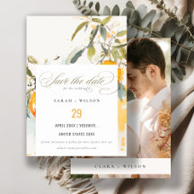 Boho Abstract Sketchy Orange Garden Wedding Photo