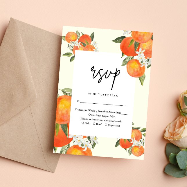 Boho Abstract Sketchy Orange Garden Wedding RSVP Card (Creator Uploaded)