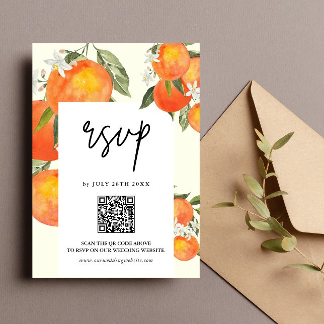 Boho Abstract Sketchy Orange Garden Wedding RSVP Card (Creator Uploaded)