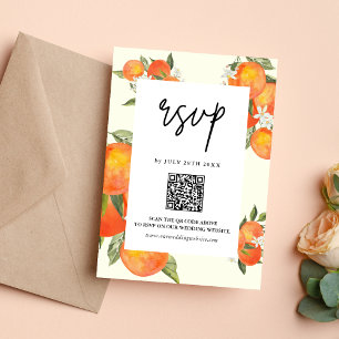 Boho Abstract Sketchy Orange Garden Wedding RSVP Card