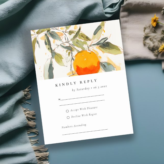 Boho Abstract Sketchy Orange Garden Wedding RSVP Card (Creator Uploaded)