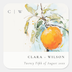 Boho Abstract Sketchy Orange Garden Wedding Square Sticker