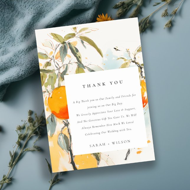 Boho Abstract Sketchy Orange Garden Wedding Thank You Card (Creator Uploaded)