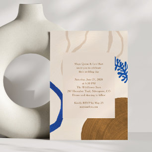 Boho Abstract Summer Wedding Earthy Neutrals Blue Invitation