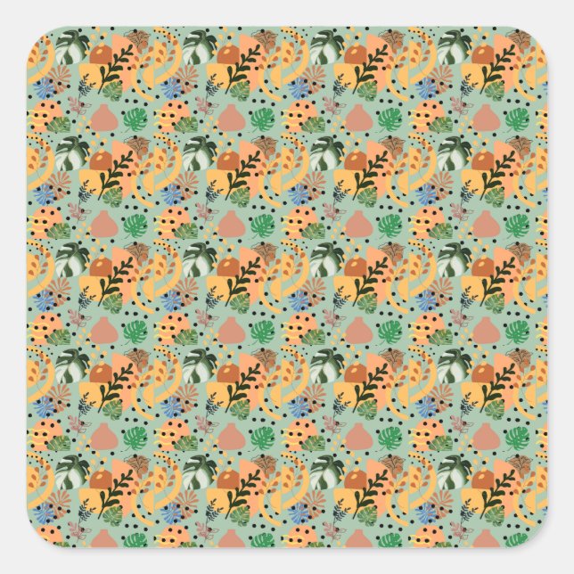 boho abstract tropical pattern -minimal leaf desig square sticker (Front)