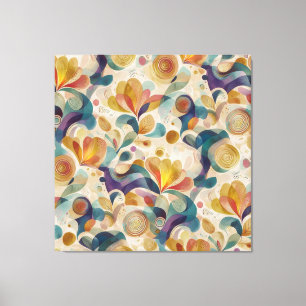 Boho Abstract Watercolor Floral Swirl Gold Teal  Canvas Print