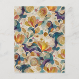Boho Abstract Watercolor Floral Swirl Gold Teal  Holiday Postcard