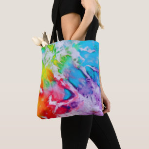 Boho Abstract Watercolor Rainbow Batik Tie Dye Art Tote Bag