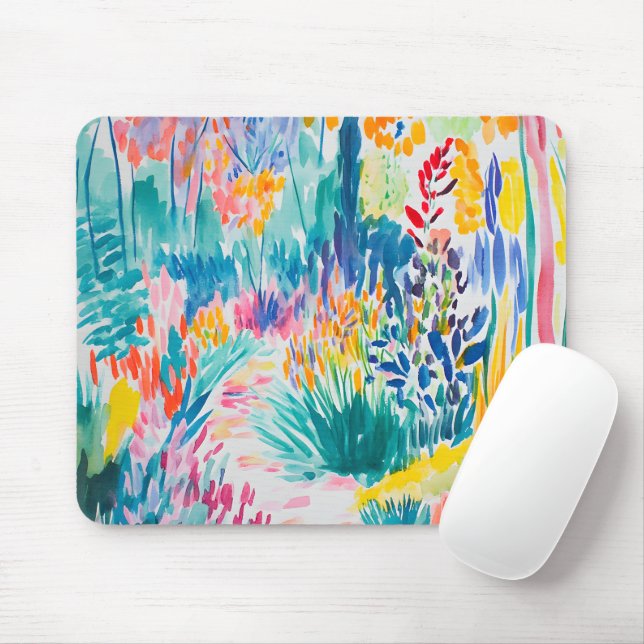 Boho Abstract Wildflower Garden Mouse Mat (With Mouse)