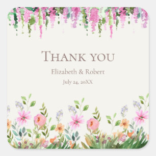 Boho Acacia and Wildflowers Wedding Thank You Square Sticker