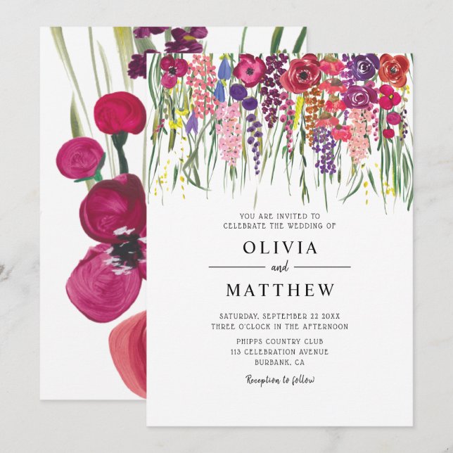 Boho Acrylic Flowers Wedding Invitation (Front/Back)