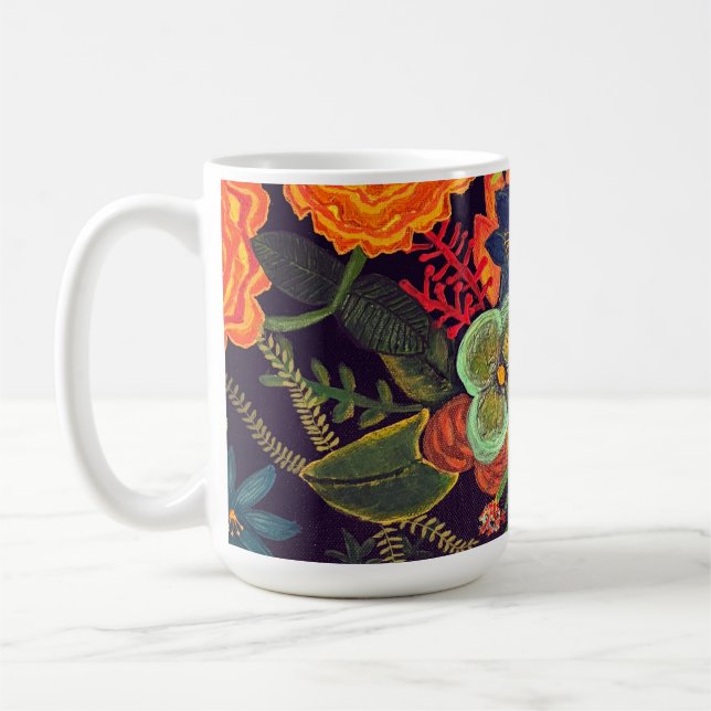 Boho Acrylic Painting Floral Design Coffee Mug (Left)