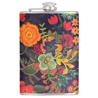 Boho Acrylic Painting Floral Design Hip Flask