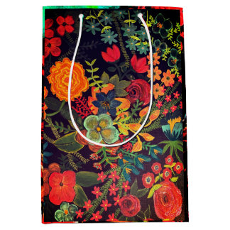 Boho Acrylic Painting Floral Design Medium Gift Bag