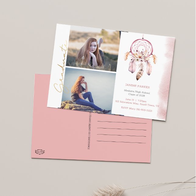 Boho Add Your Photos Graduation Postcard (Creator Uploaded)