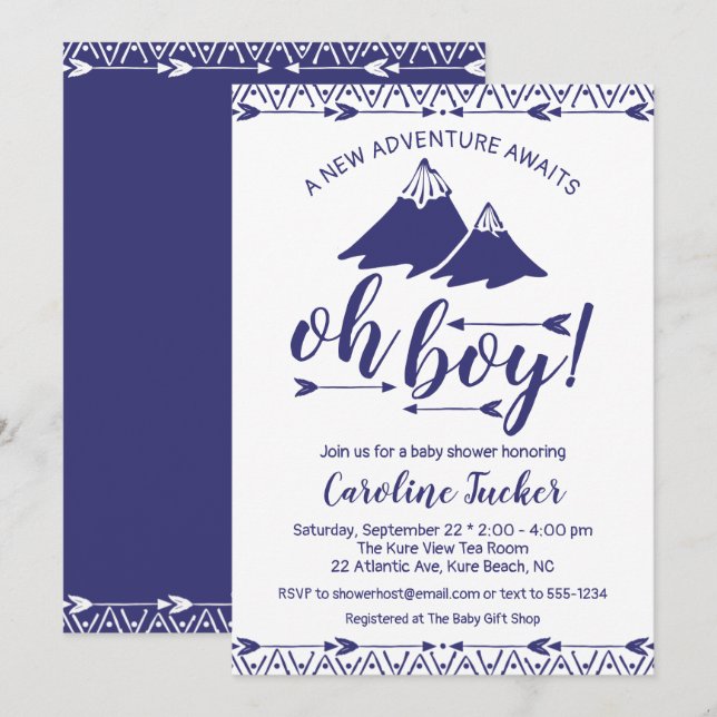 Boho Adventure Awaits Baby Boy Shower Invitation (Front/Back)