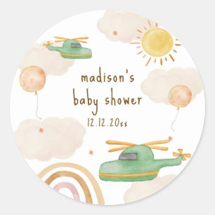 Boho Adventure Helicopter Airplane Baby Shower Classic Round Sticker