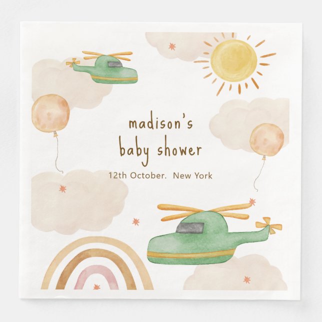 Boho Adventure Helicopter Airplane Baby Shower Napkin (Front)