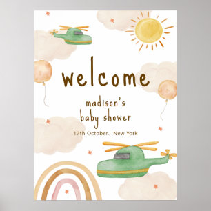 Boho Adventure Helicopter Baby Shower Welcome Poster