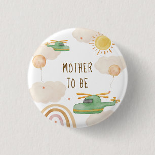 Boho Adventure Helicopter Mother To Be Baby Shower 3 Cm Round Badge