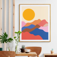 Boho Aesthetic Abstract Landscape Mountains Blue