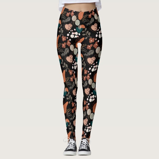 BOHO Aesthetic Pattern A10 Black BG Leggings (Front)
