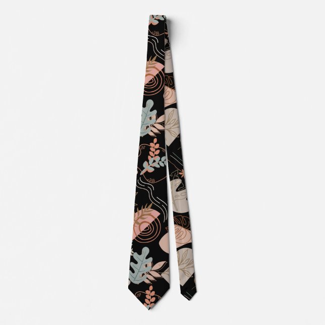 BOHO Aesthetic Pattern A11 Black BG Tie (Front)