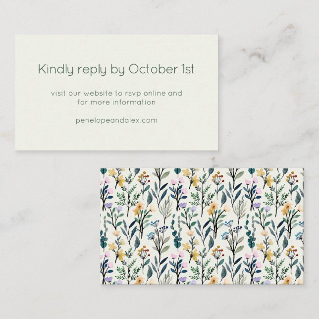 Boho Aesthetic Watercolor Wildflower Wedding RSVP  Enclosure Card (Front/Back)