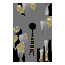 Boho African culture gray and gold wall art