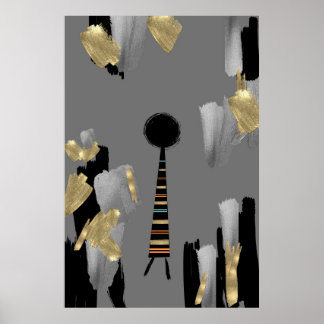 Boho African culture gray and gold wall art
