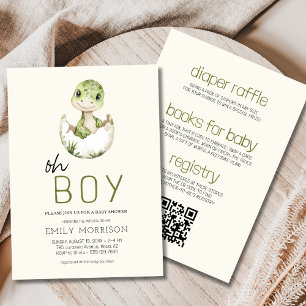 Boho All in One Oh Boy Dinosaur Baby Shower Invitation