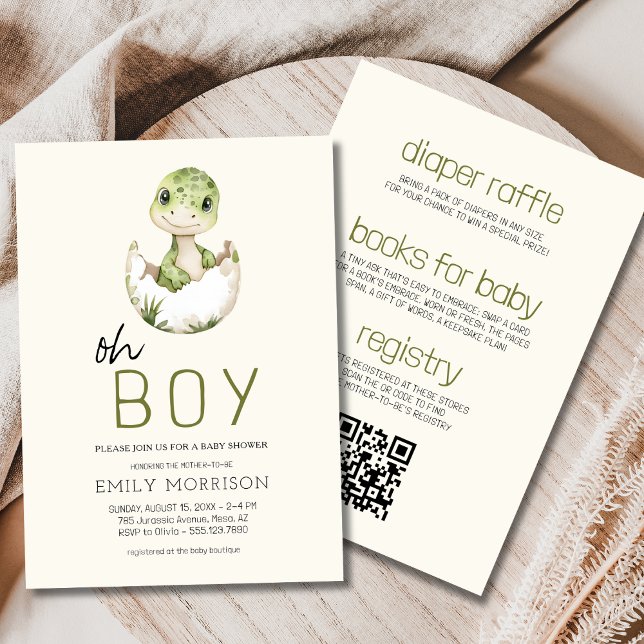 Boho All in One Oh Boy Dinosaur Baby Shower Invitation (Creator Uploaded)